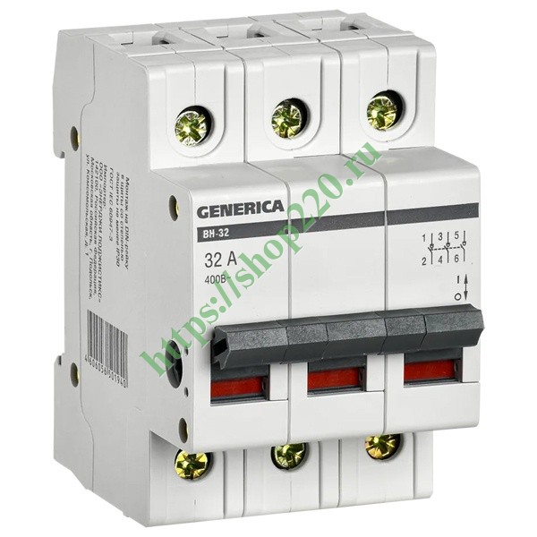 Выключатель нагрузки (мини-рубильник) модульный GENERICA ВН-32 3Р 32А ...
