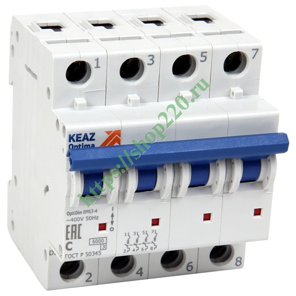 Автоматический выключатель OptiDin BM63 4P 40A C 6кА AC (BM63-4C40-УХЛ3 ...