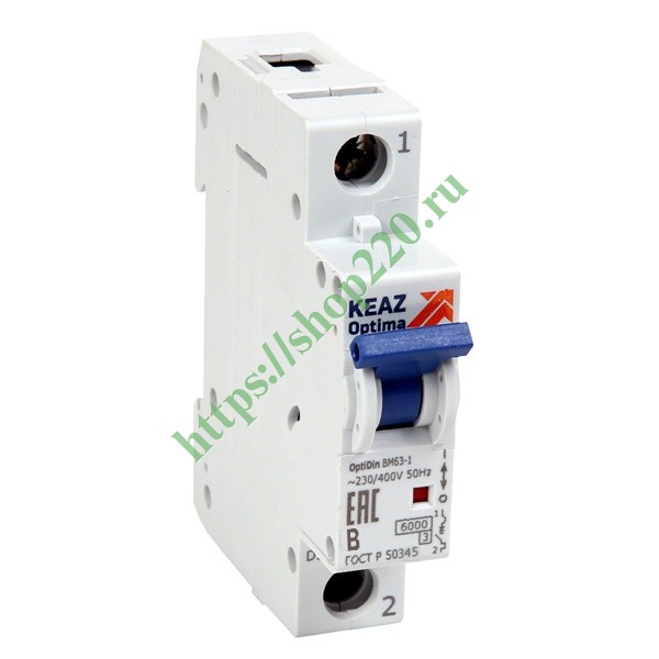 Автоматический выключатель OptiDin BM63 1P 16A В 6кА AC (BM63-1В16-УХЛ3 ...