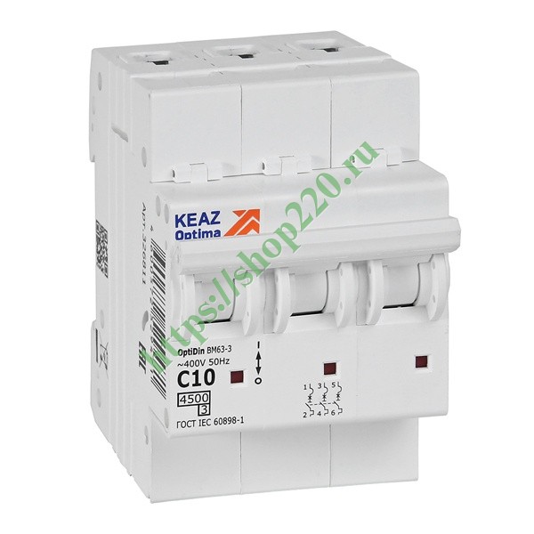 Автоматический выключатель OptiDin BM63-3C10-4,5-УХЛ3 3P 10A C 4,5кА ...