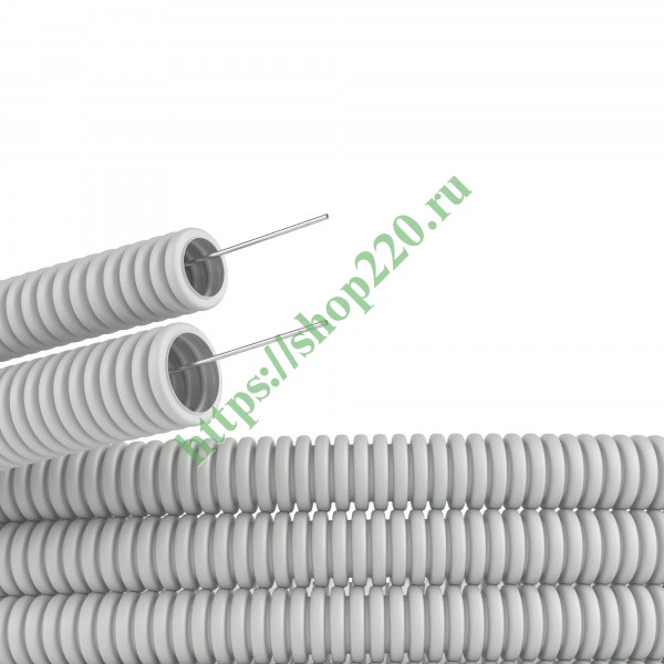 Труба ПВХ гофрированная DKC д.25мм, лёгкая с протяжкой, цвет серый ...