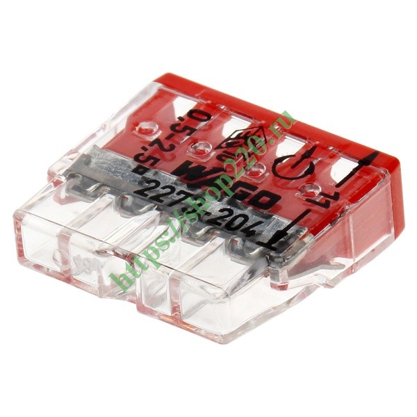 Клеммник WAGO 4 (одножильных) х 0,5-2,5 мм2 24A Cu [уп. 100шт] 2273-204 ...