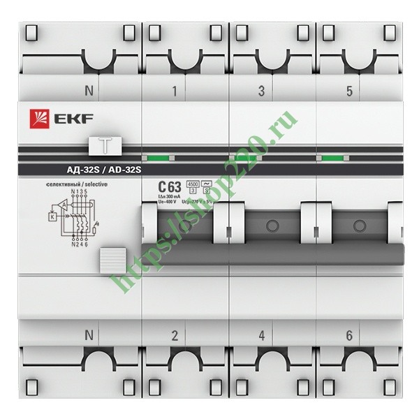Купить Дифференциальный автомат АД-32 (селективный) 3P+N 63А/300мА С ...