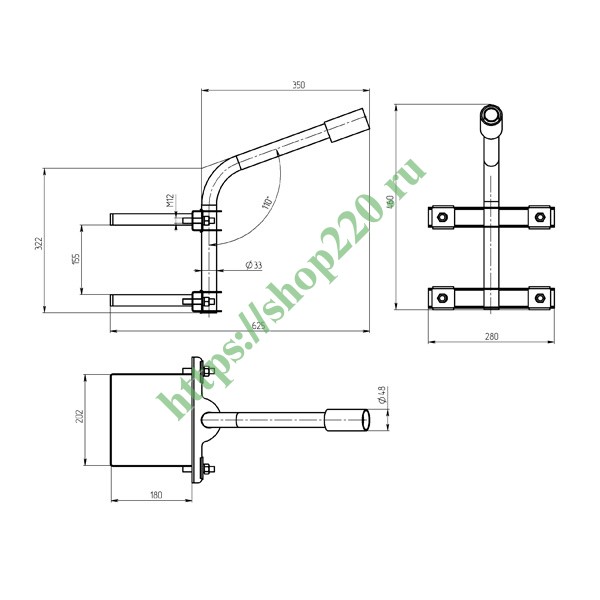 Кронштейн ЭРА ДС2 SPP-AC4-0-350-048 на опору с 2 хомутами 625*460*280 ...