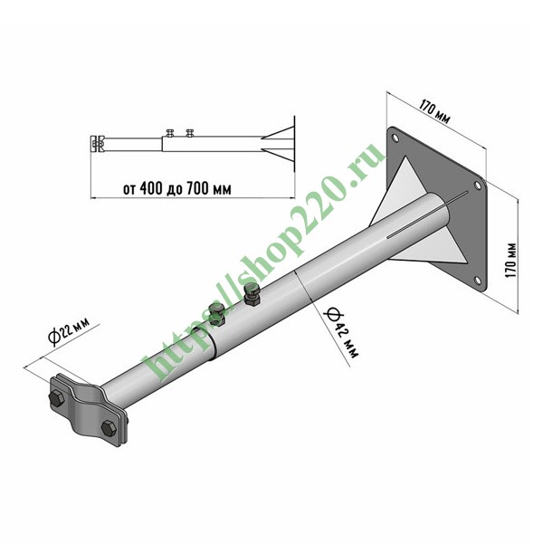 Кронштейн крепления антенной мачты к стене вынос 300 мм ma43