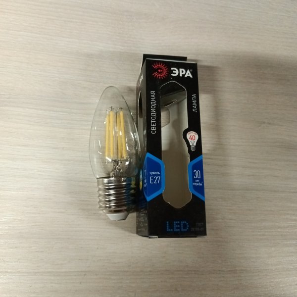 Б0027934 Энергосберегающая LED лампочка свеча с нитевидными светодиодами, мощностью 5 Ватт, с цоколем E27, нейтральный белый свет, прозрачная колба фото покупателя 1