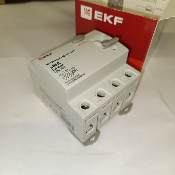 elcb-4-63-30-em-a-pro Четырехполюсный дифференциальный выключатель ВД-100 ЭКФ PROxima, номинальный ток 63 Ампера, 30 мА тип A (электромеханическое) фото покупателя 10