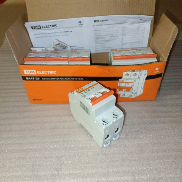 SQ0206-0098 Двухполюсный электрический автомат ВА47-29 ТДМ, номинальный ток 50 ампер, с характеристикой С, 2 модуля фото покупателя 2