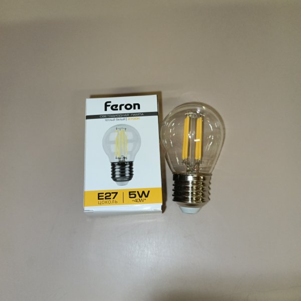 25581 Лампа филаментная светодиодная LB-61 шарик Feron 5W 2700K 230V 530lm E27 4LED filament теплый свет. фото покупателя 1