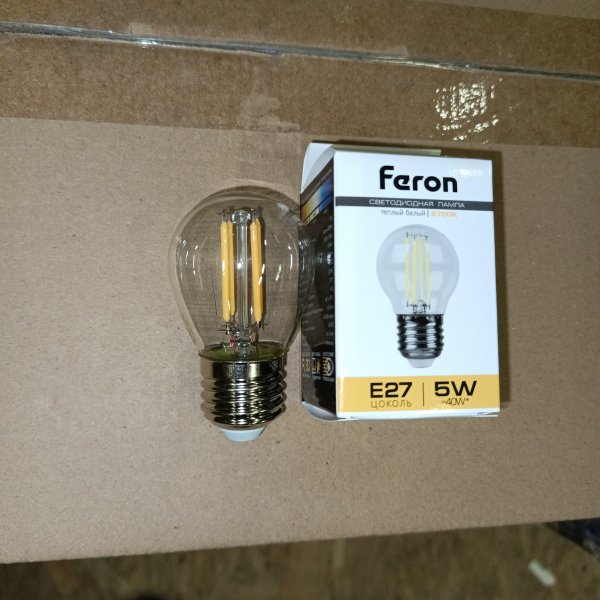 25581 Лампа филаментная светодиодная LB-61 шарик Feron 5W 2700K 230V 530lm E27 4LED filament теплый свет. фото покупателя 2