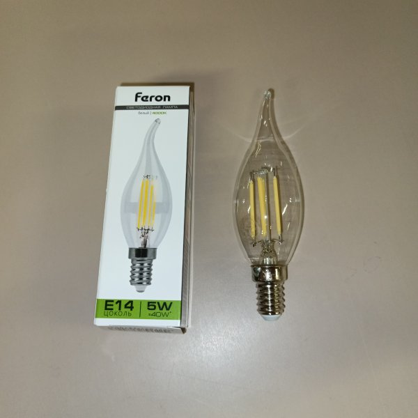 25576 Лампа филаментная светодиодная LB-59 свеча на ветру Feron 5W 4000K 230V 530lm E14 4LED filament белый свет. фото покупателя 2