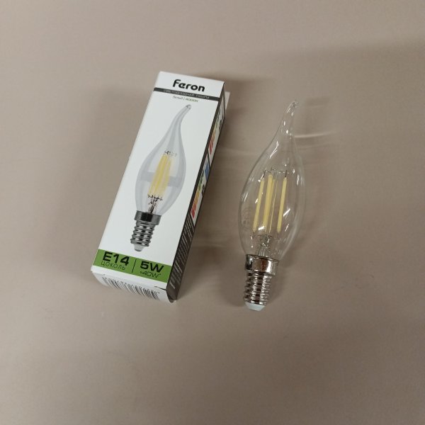 25576 Лампа филаментная светодиодная LB-59 свеча на ветру Feron 5W 4000K 230V 530lm E14 4LED filament белый свет. фото покупателя 1