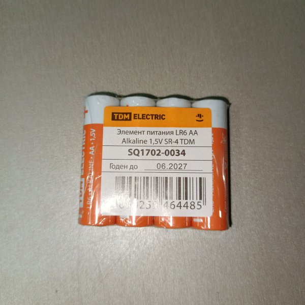 SQ1702-0034 Пальчиковые, щелочные элементы питания LR6 размером АА Alkaline 1,5V ТДМ, упаковка 4 штуки фото покупателя 1