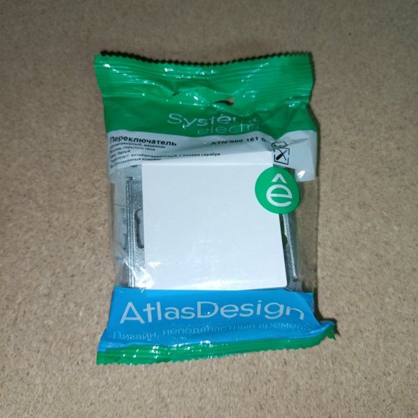 ATN000161S Встраиваемый 1-клавишный проходной выключатель АтласДизайн с пружинными клеммами, белого цвета фото покупателя 2
