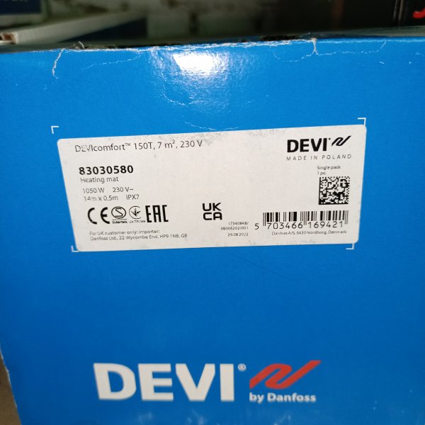 83030580 Электрический двухжильный нагревательный мат под плитку Devi Devimat DTIR-150 площадью укладки 7,0 м2 14 х 0,5 метра мощность 961/1050 Ватт при 220/230 Вольт фото покупателя 1