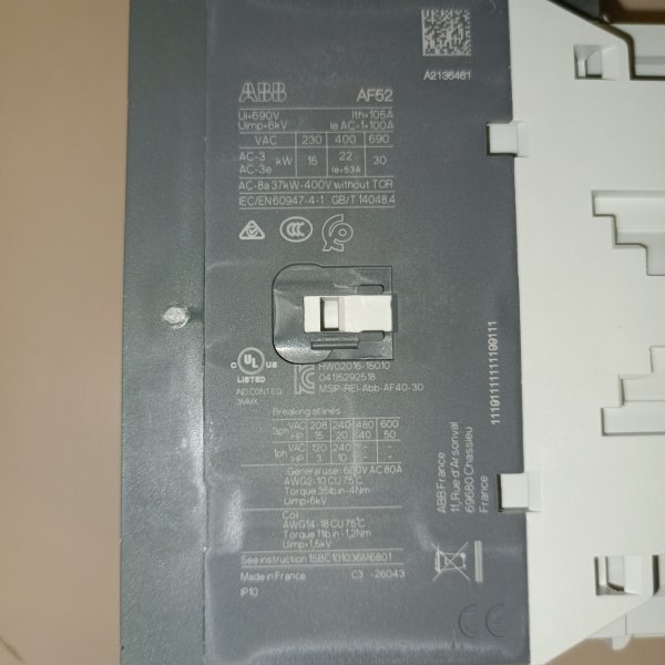 1SBL367001R1300 Контактор трехполюсный АВВ AF на 52 Ампера с универсальной цепью управления (AC, DC) на 100-250 Вольт фото покупателя 7