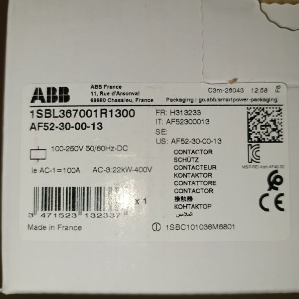 1SBL367001R1300 Контактор трехполюсный АВВ AF на 52 Ампера с универсальной цепью управления (AC, DC) на 100-250 Вольт фото покупателя 9
