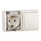 Блок розетка Simon 15 2П+3 16А+проходной выключатель 10А 250В Aqua IP54 слоновая кость (бежевый) изображение 1