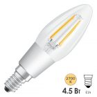 Лампа филаментная светодиодная свеча Osram LED P Retrofit CLAS B 40 DIM 4.5W/827 CL E14 Filament изображение 1