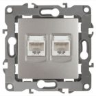 Розетка информационная двойная ЭРА 2XRJ45 кат.5е IP20 12, перламутр 12-3108-15 изображение 1