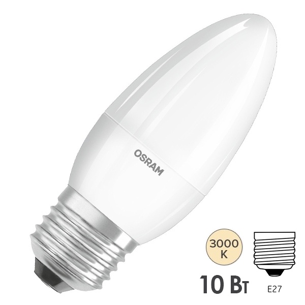 Лампа светодиодная свеча Osram Value LVCLB75 10SW/830 3000K 220V E27 FR 116x39mm тепло-белый свет изображение 1
