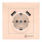 Розетка 1-местная с заземлением со шторками EKF PROxima 16А с 2 USB 2,1А IP20 Валенсия кремовый изображение 1