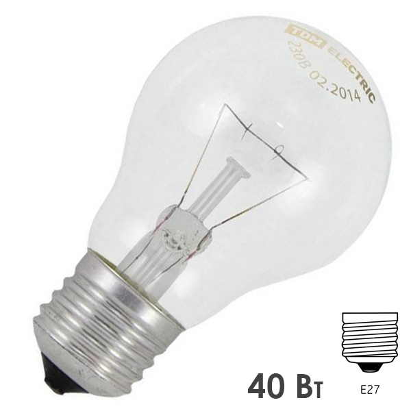 Лампа накаливания TDM ЛОН Б40 40Вт 230В E27 прозрачная изображение 1