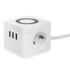 Удлинитель EKF Куб, 2х2Р+Е шторки, 3USB 2,4А, беспроводное зарядное устройство Qi, кабель 1,3м 1мм2 изображение 1