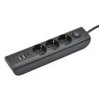 Удлинитель ИЭК Modern У03В 3 розетки 2P+E шторки выключатель кабель 2м 3х1мм2 16А/250В USBх3 черный изображение 1