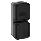 Розетка двойная ИЭК TORS TS132 2х2П+3 с крышкой и шторками вертикальная 16А IP55 графит изображение 1