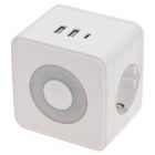Двойник электрический Rexant Куб 2х2P+E 16А 2хUSB-A 2,4А, USB Type-C 3А ночник белый изображение 1