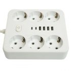 Удлинитель Stekker Home plus HM09-66-02 6х2P+E 10A 2500Вт 4USB A+2C 5V 2,4A 3x1мм2 2.5 м белый изображение 1