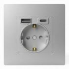 Розетка с зарядкой 2Р+Е Tokov Electric Pixel 16А 2USB тип A+C алюминий изображение 1