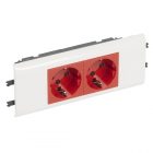 Розетка Legrand Mosaic 2х2К+З с суппортом для DLP (крышка 65мм) с блокировкой автозажим 4М, красный изображение 1