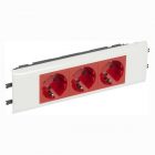 Розетка Legrand Mosaic 3х2К+З с суппортом для DLP (крышка 65мм) с блокировкой автозажим 6М, красный изображение 1