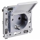 Розетка с крышкой в стену DKC Avanti 2P+E со шторками закаленная сталь изображение 2