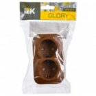 Накладная розетка 2-ая ИЭК GLORY с заземлением и шторками 16А РСш22-3-ХД дуб изображение 2