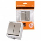 Выключатель двухклавишный открытой установки TDM Вуокса 10А IP54 серый изображение 2
