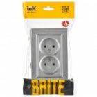 Розетка ИЭК BRITE 2х2P без заземления двойная 10А алюминий в сборе (РС12-2-БрА) изображение 2