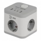 Удлинитель электрический ЭРА CUBE-3es-1,5m-4USB-W куб с заземлением/выключателем 3 розетки+4xUSB A+C изображение 3