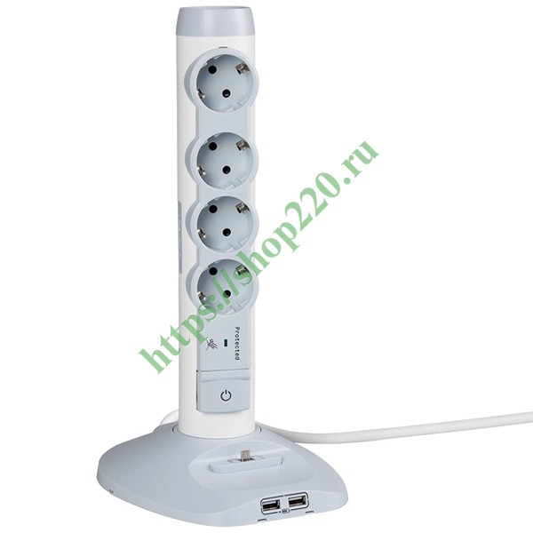 Удлинитель стойка Legrand белый 16А 4 розетки + 2 USB + micro USB с кабелем 1,5м