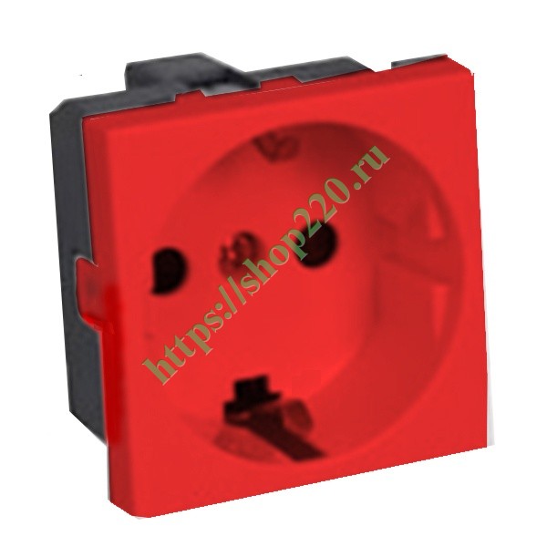 Розетка с заземлением Экопласт LK45, со шторками глянцевая красная ...