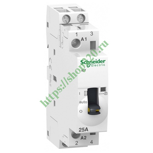 Модульный контактор с ручным управлением iCT Acti 9 Schneider Electric 25A 2п 2НО 220В АС 50ГЦ 1м