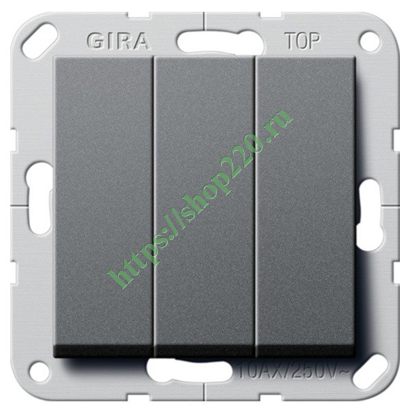 Выключатель/переключатель трехклавишный Gira System 55 черный антрацит ...