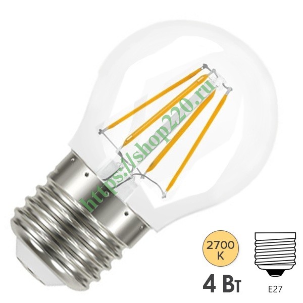Лампа филаментная шарик Osram LED P Retrofit CLAS P 40 4W/827 470lm E27 Filament