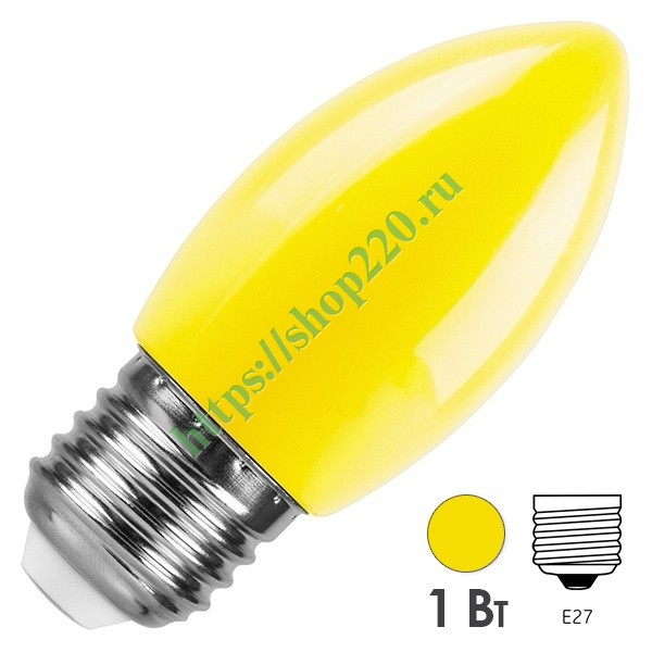Лампа светодиодная свеча Feron LB-376 1W 230V E27 желтый для белт лайта