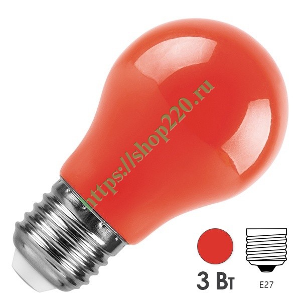 Лампа светодиодная шарик Feron LB-375 3W 230V E27 красный для белт лайта A50