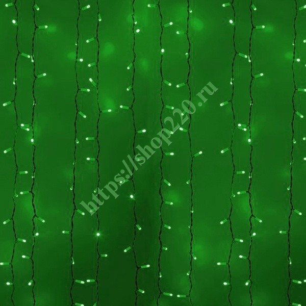 Гирлянда Светодиодный Дождь 2x1,5м 360LED зеленый IP44 постоянное свечение, черный провод, 230В