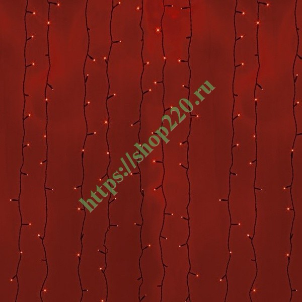 Гирлянда Светодиодный Дождь 2x9м 1800LED красный IP44 постоянное свечение, черный провод, 230В