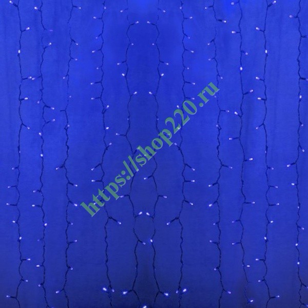 Гирлянда Светодиодный Дождь 2x9м 2200LED синий IP44 постоянное свечение, прозрачный провод, 230В